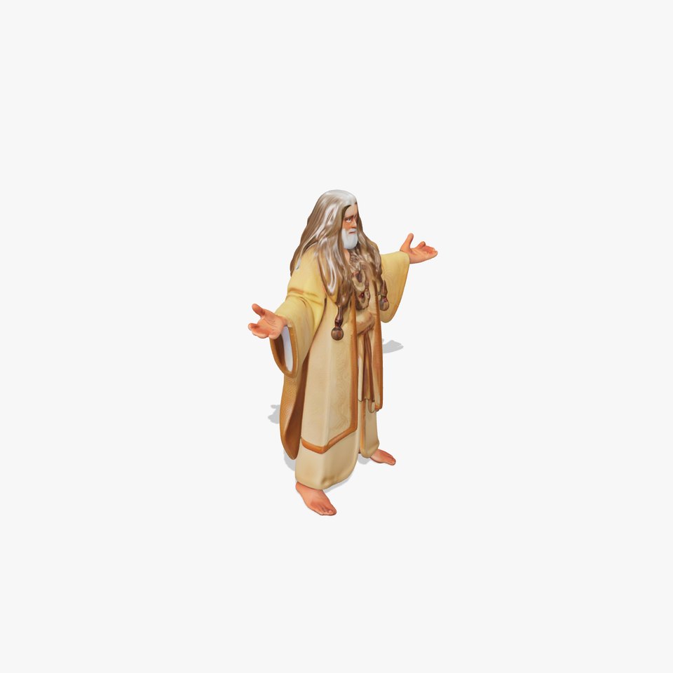 Grand Sage Rigged and Animated Elderly Character Model in Robes